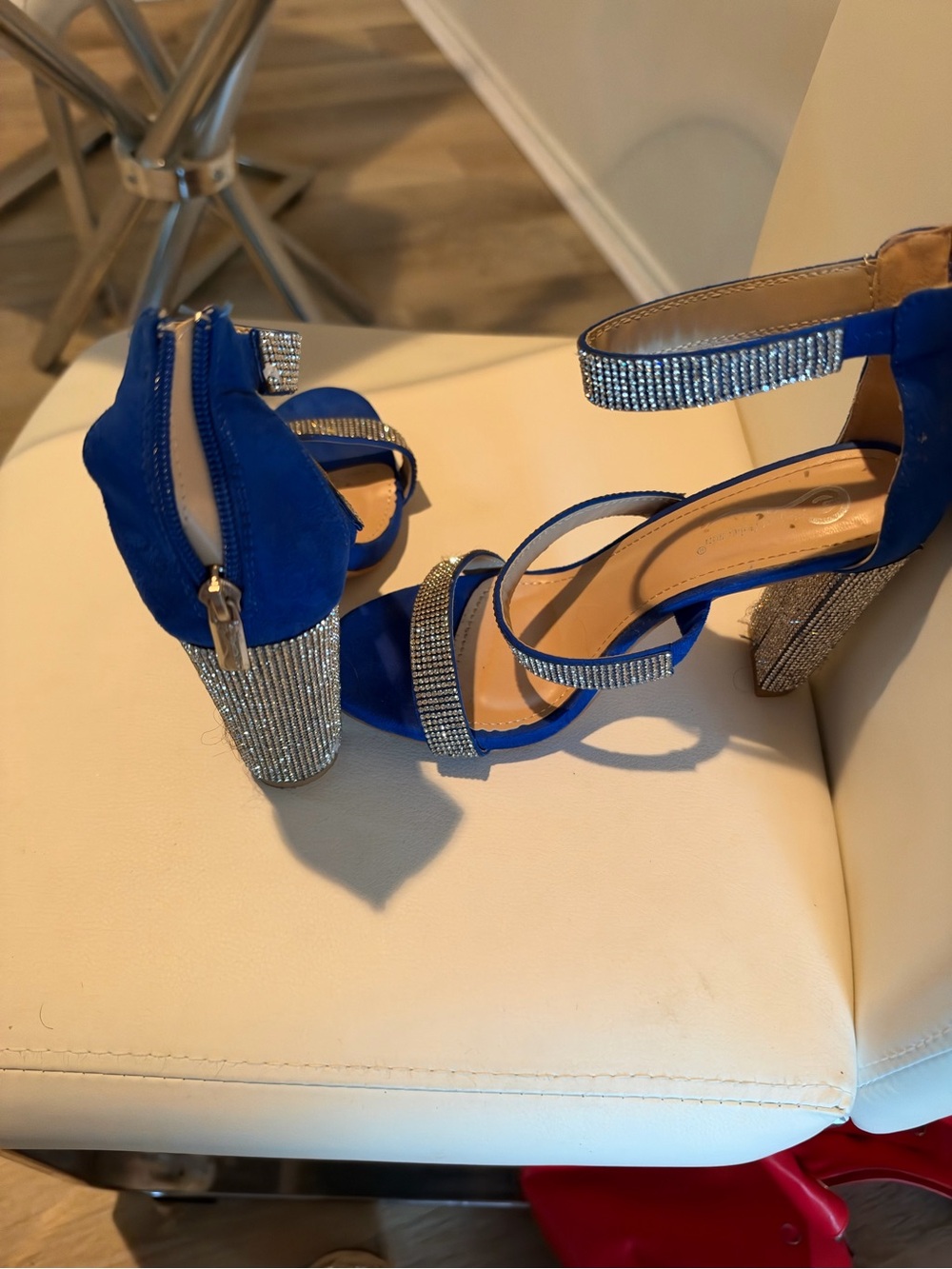 Blue Rhinestone Block Heel Sandals